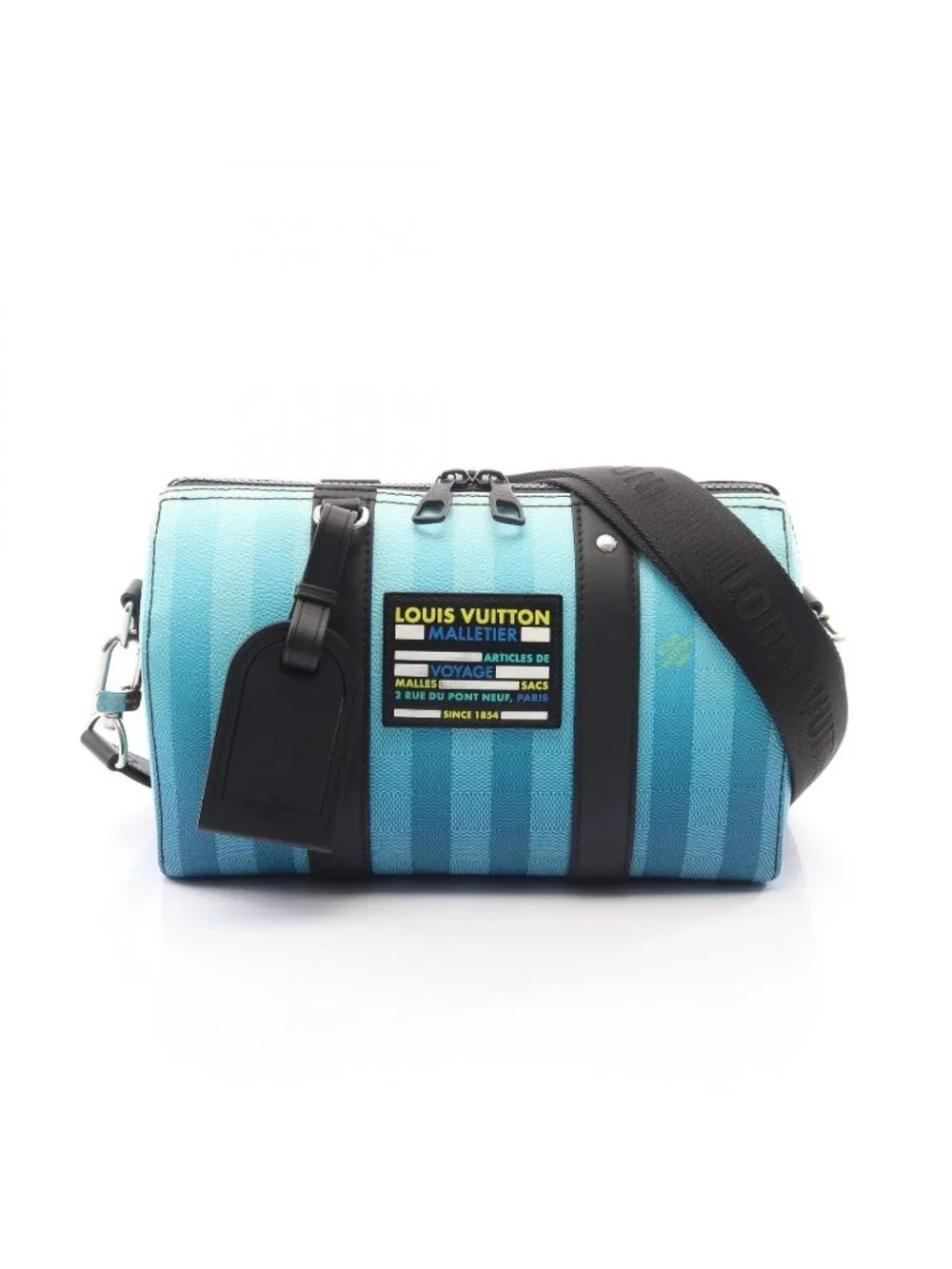 Louis Vuitton Shoulder Bag City Keepall Damier Stripe Blue Vert Leather